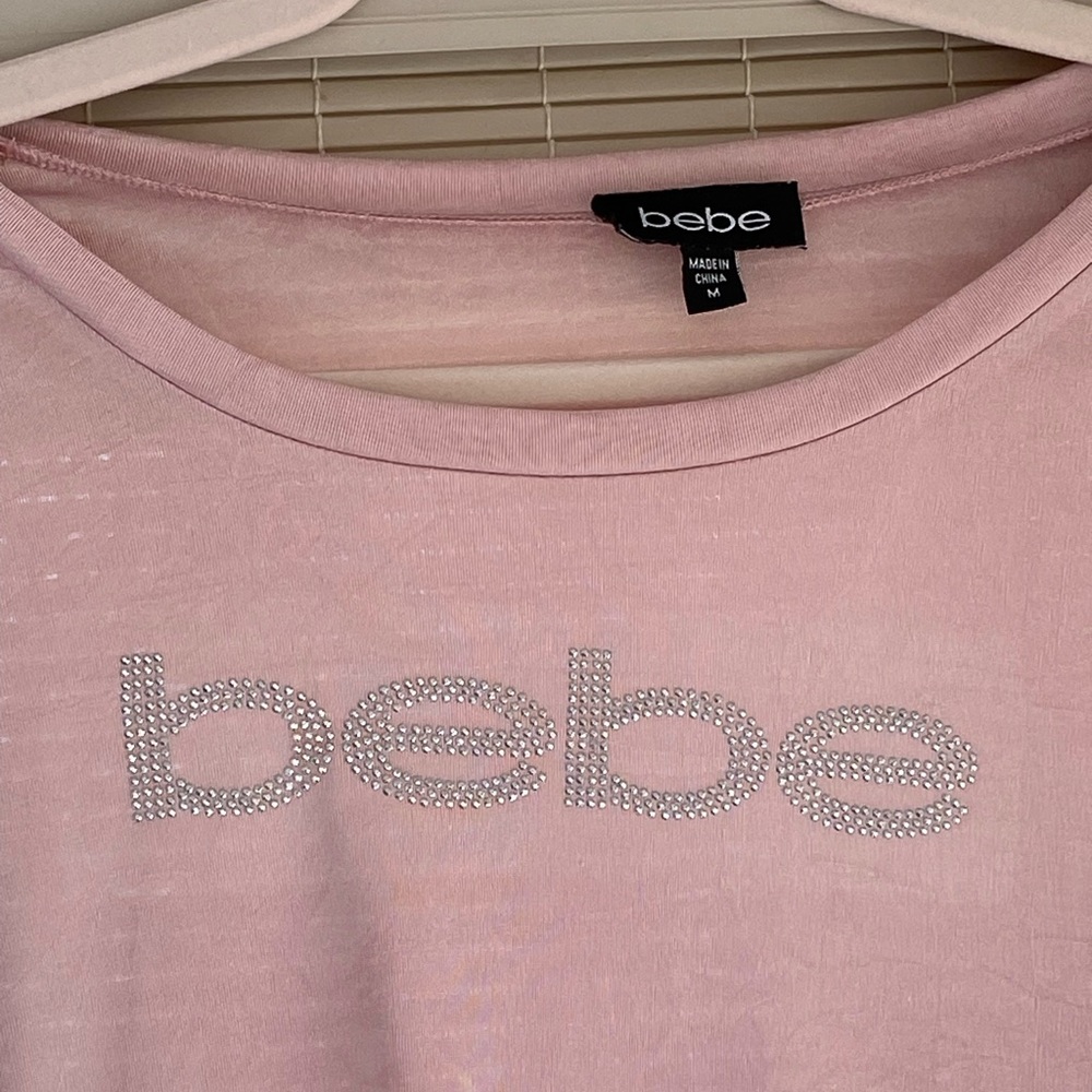 2 Bebe pink and black logo T shirts